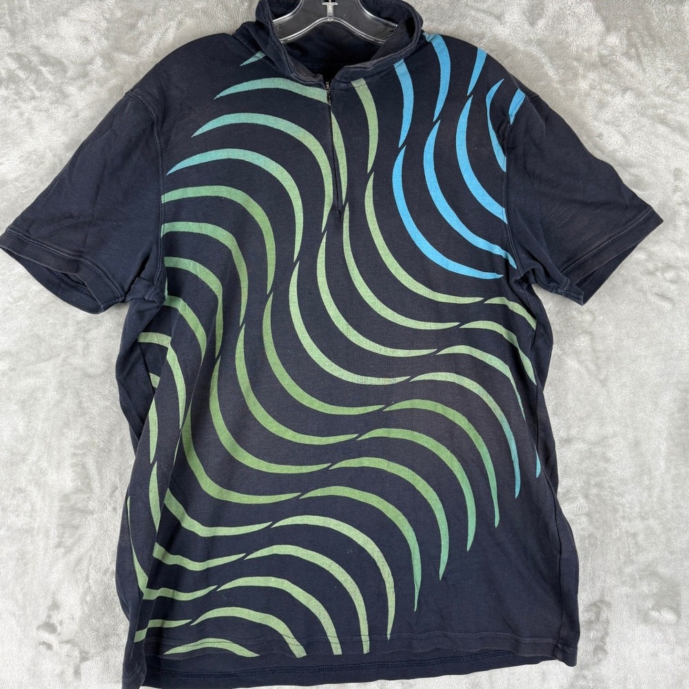 VTG Armani Exchange Mens Graphic‎ Print Short Sleeve Quarter Zip Polo Shirt L